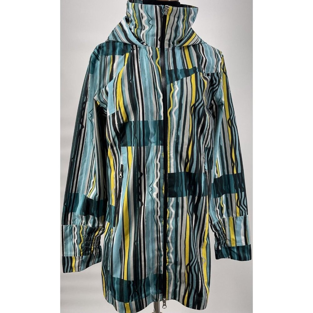 Spyder Womens Striped Windbreaker Jacket Hooded Yellow Black Gray Size Medium